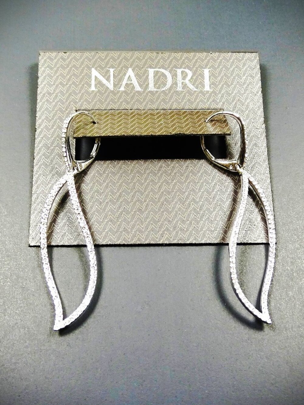 NADRI Rhodium Plate Metal & Clear Cubic Zirconia Leaf Dangle Earrings - Picture 5 of 9